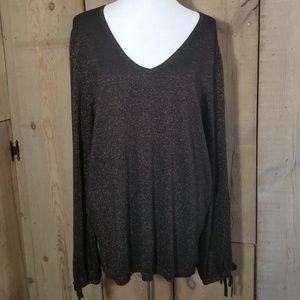 Pullover Sweater Metallic Copper V-Neck Size XL